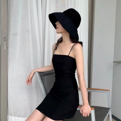 China Spring and autumn new women's summer 2021 halter women's QUICK-DRY sexy dress with a lower Hepburn style little black dress halter dress for sale