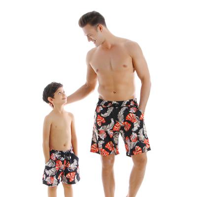 China Breathable Men's Swim Shorts 2pc/set Printed Beach Swim Drawstring Men's Beachwear For Father And Son for sale