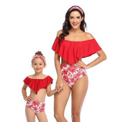 China Breathable Mommy And Me Apparel Printed Swim Suits Woman Beach Wear Women Swimsuits For Parent And Child for sale