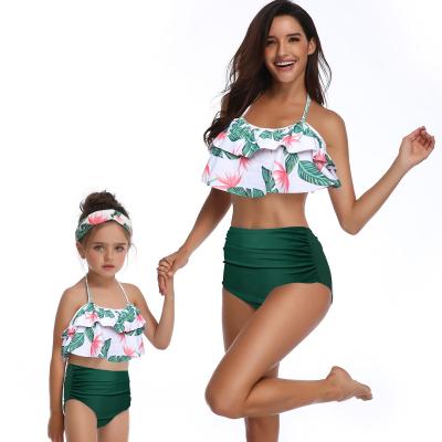 China 2021 Breathable Two Piece Women Printed Swimwear Beach Wear Family Matching Swimsuits For Kids Girls Children for sale