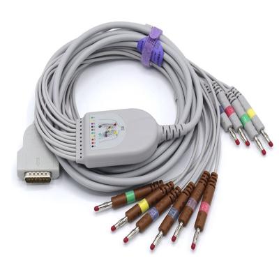 China One piece 10 lead ecg AT3 AT6 medical ekg ekg leads short screw medical one piece 10 lead AHA IEC 4.0 ekg ekg lead cable for sale