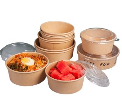 China Large Recycled Materials Disposable Kraft Noodle Soup Paper Soup Bowls With Lid for sale