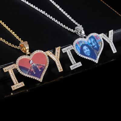 China Custom Zircon Hip Hop Love Photo Frame Charm Micro Pendant Inlaid Necklace Splice Letter DIY Hiphop Jewelry For Gift for sale