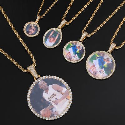 China Big Small Medium Round Photo Hiphop Hip Hop Micro Zircon Pendant Inlaid Fashion Iced Out Picture Frame Men Women Pendant Necklace for sale