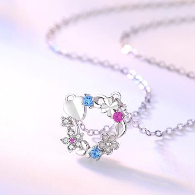 China Office/Career Design Trendy Women Jewelry Necklace Original Silver Gold S925 Plated Female Lucky Wreath Love Colorful Collarbone Chain for sale