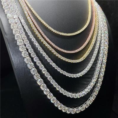 China Diamond Tester Hip Hop Tennis Chain 925 Sterling Silver 2mm 3mm 4mm 5mm VVS Moissanite Diamond Necklace Iced Out Hiphop Pass Moissanite for sale