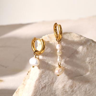 China Fashion TRENDY French style high quality pearl earrings tassel earrings 18K stainless steel gold plated women asymmetrical earrings for sale