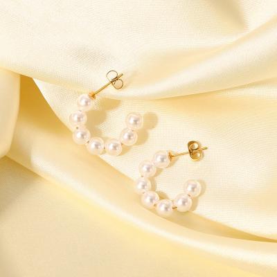 China Fashion Trendy Minimalist Pearl Earrings C-Shaped 18K Stainless Steel Style C-Shaped Gold Plated Stud Earrings Big Fashion For Women for sale