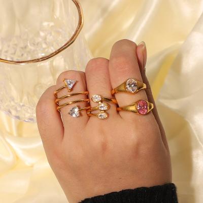 China Ring Designed Female Minority Fashion Premium Luxury Temperament Metal Titanium Steel Iced Out Pink CZ Rings for sale