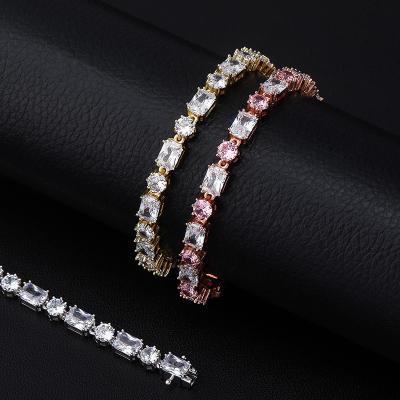 China Women's Hip Hop Luxury Couples Jewelry 6mm Cubic Zirconia Bracelet Soft CZ Round Oval And Square Full Tennis Chain Bracelet for sale