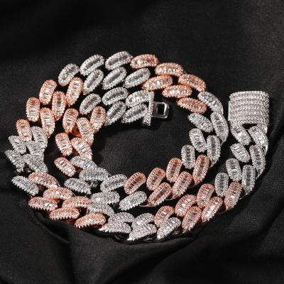 China Hiphop New Arrival Hiphop Sweater High Grade Bling Chain Iced Out Copper Zircon Inlaid Men's 15MM Square Miami T Cuban Chain Necklace for sale