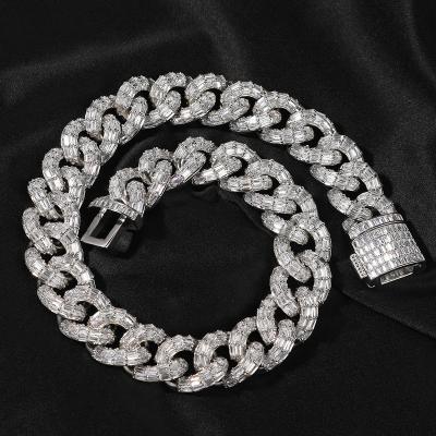 China Men's 20mm Cubic Zirconia Cuban Link Chain Bracelet Style Square Punk Necklace Fashion Personality Hip Hop Necklace for sale