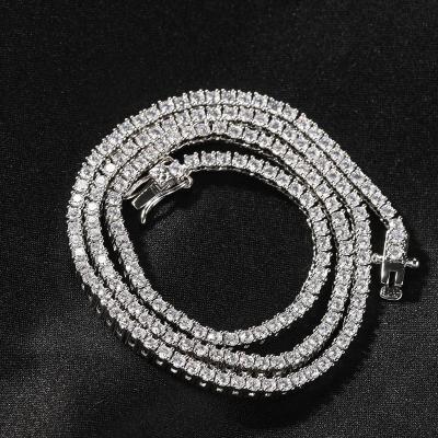 China New Hiphop Fashion 18K Gold Plated Iced Out Tennis Chain Necklace For Women 6mm White Zirconia Tennis Necklaces 3mm 4mm 5mm for sale