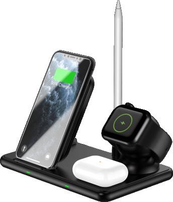 China iPhone+Apple-Watch+air-pods+pencil New Folding Four In One Fast Charging Wireless Charging Headset Bracket Wireless Charger Mobile Phone for sale