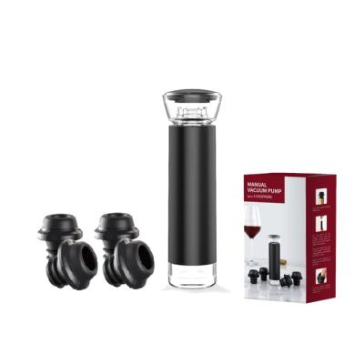 China Customized Viable Wine Saver Plastic Black Manual Hand Vacuum Pump With 4pcs Wine Bottle Leak Proof Mouth With Gift Box Package for sale