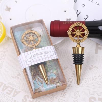 China New European American decorative antique metal rudder red wine bottle stopper for wedding or Valentine's Day gift for sale