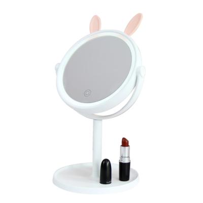 China Wholesale Custom Made Amazon Hot Seller Factory Price Portable LED Bunny Ear Table Light Makeup Mirror for sale