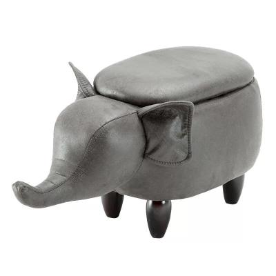 China Adorable Cartoon Elephant Shape Cloth Stool Child Ottoman Solid Wood Animal Kids Sneak for sale