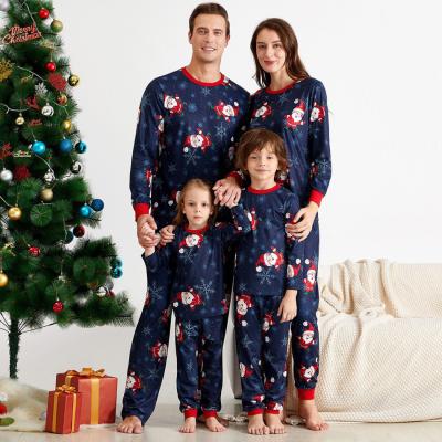 China SD018 soft and comfortable dark blue santa claus printed family clothes set 2 piece christmas pajamas for sale