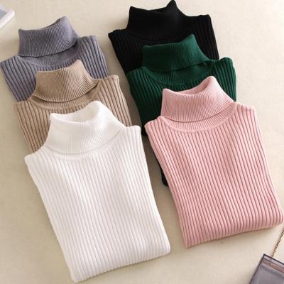 China Anti-Wrinkle Women's High Neck Turtle Sweater Custom Women Knitted Sweater Girl Cotton Pullover Sweater Custom Made for sale