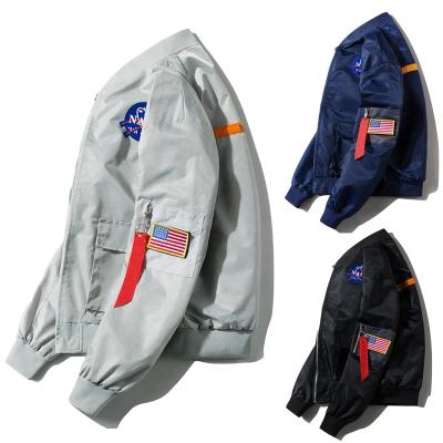 China Factory Custom Wholesale Baseball Style Hip Hop Mens NASA Bomber Jacket Plus Size for sale