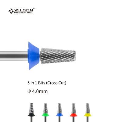 China Quickly Remove Hard Gel RTS / 4.0mm 5 in 1 Bits (Cross Cut) / Uncoated Manicure Nail Drill Bit High Quality Tungsten Carbide Nail Bit All in 1 for sale