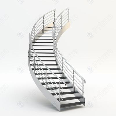 China Traditional CBDMART Curved Staircase Curved Glass Staircase Glass Staircase Crystal Pillars Step Lights Indoor Stair for sale