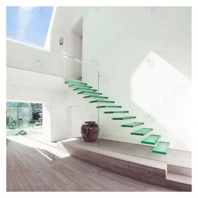 China Traditional CBDMART Floating Stairs Inside Steel Stringer Floating Stairs Staircase With Glass Railing for sale