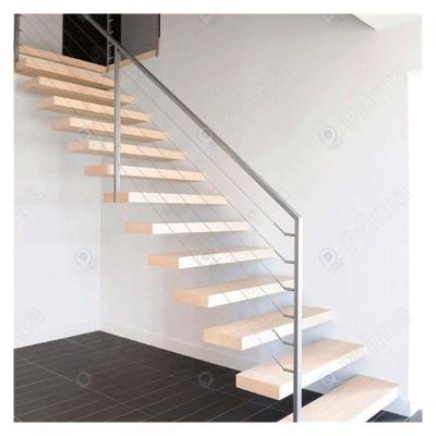 China Traditional CBDMART Inside Steel Stringer Floating Stairs Wood Floating Staircase Wooden Staircase for sale