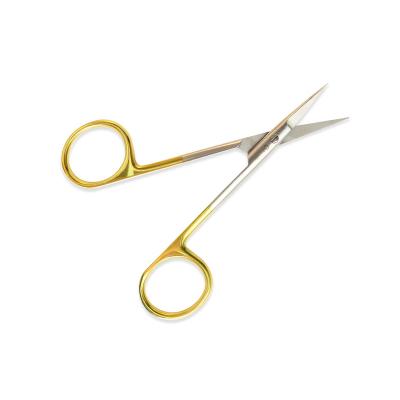 China Steel 9.5 cm Gold Design German Modern Straight Iris Best Handle Stainless Steel Medical Scissors for sale