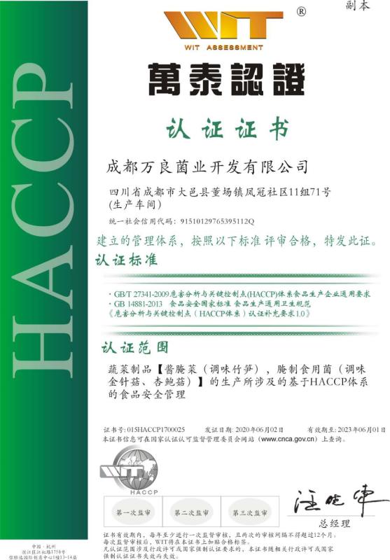 HACCP - Sichuan Wanliang Food Technology Co., Ltd.