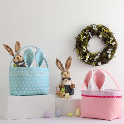 China High Quality Pink Bunny Ear Easter Eco-Friendly Easter Basket Canvas Decoration for sale