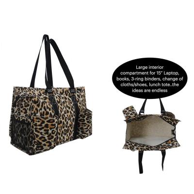 China Eco-Friendly Women Canvas Handbag Leopard Tote Bag Leopard Print Casual Service Tote Bag With Pocket for sale