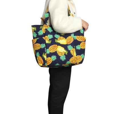 China Tote Bag Cotton Wholesale Summer Printed Pineapple Eco-Friendly Tote Bag Handbag For Woman for sale