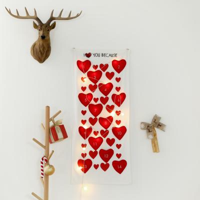 China Christamas Home Decor Love Heart Shaped Embroidered Calendar Personalized Canvas Advent Christmas Calendars Blank for sale