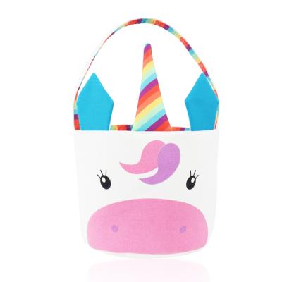 China Monogrammed Basket Easter Holiday Decors Unicorn Shaped Canvas Bunny Bucket Festival Decoration Holiday Supplies for sale