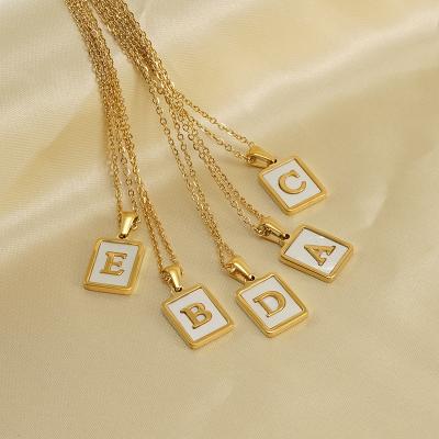 China TRENDY 18K Gold Stainless Steel Alphabet Letters White Rectangle Shell Alphabet Pendant Necklace Women A-Z Initial Necklace For for sale