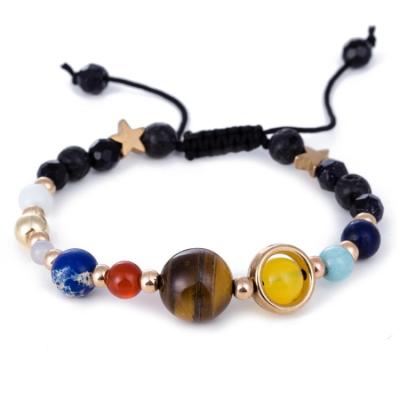 China Fashion Jewelry 8mm TRENDY Natural Stone Beads Universe Stars Eight Planets Gemstone Bead Trendy Quartz Bracelet Gold Plated Daily Life for sale