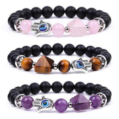 China FASHIONABLE Natural Healing Gemstone Stone 8mm Crystal Hand Of Fatima Charm Bracelets for sale