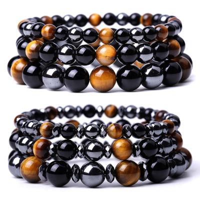 China FASHIONABLE Crystal Tiger Eye And Hematite Black Agate Natural Stone Bracelet Yoga Healing Jewelry for sale