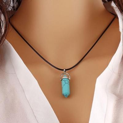 China Trendy Necklace Crystal Turquoise Hexagonal Column Pendant Gold Fashion Gemstone Jewelry for sale