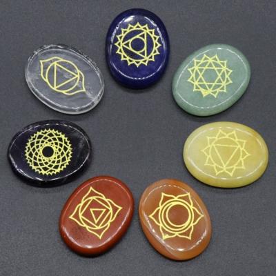 China New Fashion 7 Chakra Stone Religious Pendant Healing Crystal Gemstone Agate Seven Chakras Reiki Symbol Stone Set for sale