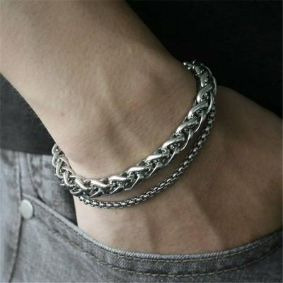 China New Fashion Trendy Men's Double Layer Keel Chain Stainless Steel Bracelet Titanium Steel Bracelet for sale