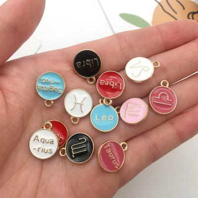 China TRENDY Fashion Double Side Enamel Round Pendant 12 Zodiac Sign Charm For Jewelry Making for sale