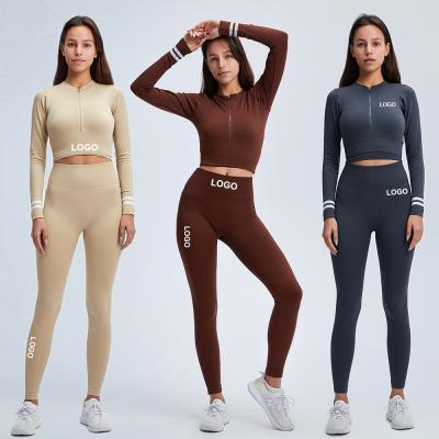 China Dropshipping Breathable Workout Sets Women 2 Piece Yoga Set Fitness Gym Clothes Long Sleeves Tracksuits Lady Yoga Sports Activewear Set for sale