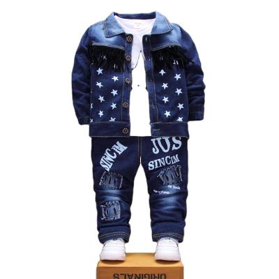 China Wholesale Casual Cowboy Baby Boy Clothes Trendy Baby Boy Clothes Set Boys Casual Jeans Denim Suits 3 Pcs Sets for sale