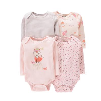 China Baby Romper Long Sleeve Newborn Infant Clothing Unisex Cotton Set 4 Pcs Cute Baby Long Sleeve Romper With Hangers à venda