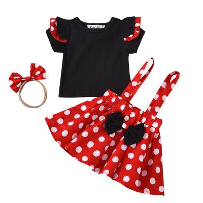 Cina Sweet Fashionable Babies Clothing Sets Cotton Baby Dress Party Cartoon Braces Border 0-3 Years With Headband in vendita