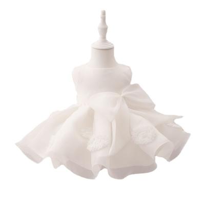 China Fashionable Baby Summer Toddler Girls Washable White Christening Dress Trims Factory Hot Sale Infants Fashion Dresses Te koop