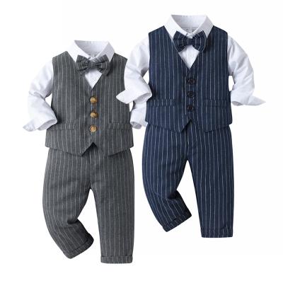 China Hot Sale Casual Baby Boy Suit Clothes Trend Striped Baby Boy Suits Soft Breathable Formal Wedding Suit Baby Boy for sale